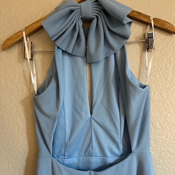 NWOT Striking Elegance Light Blue Bow Backless Halter Maxi Dress - Picture 7 of 8